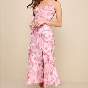 Lulu's Pink Floral Maxi Dress